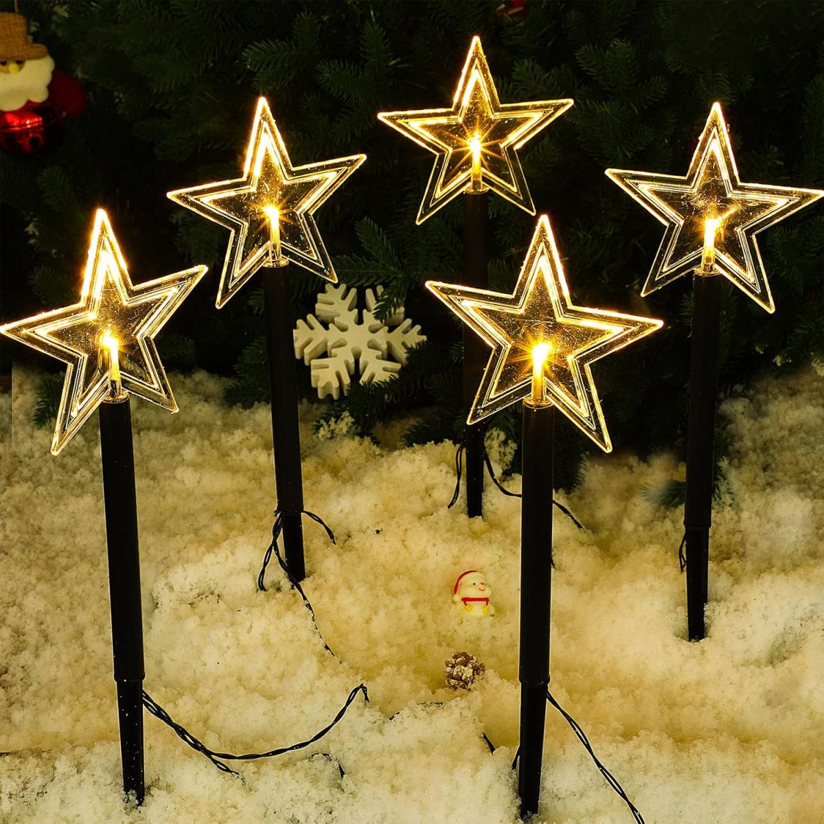 Outdoor Solar Power Xmas Lights - 5 шт., рождественские дорожные фонари, водонепроницаемые