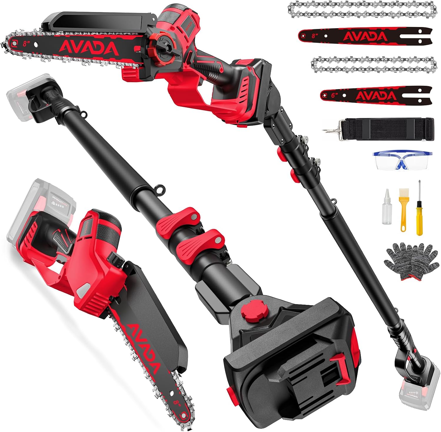 Pole Saw Cordless - Аккумуляторная цепная пила-высоторез 2-в-1, 8 дюймов,