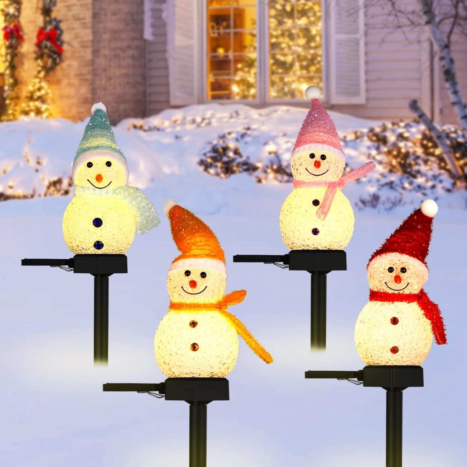 Outdoor Solar Power Xmas Lights - Светодиодный солнечный садовый светильник со снеговиком,